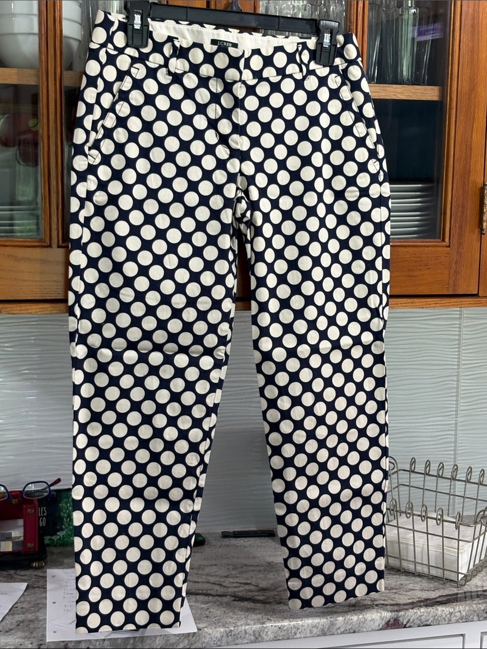 J. Crew Navy & White Polka Dot Chinos
